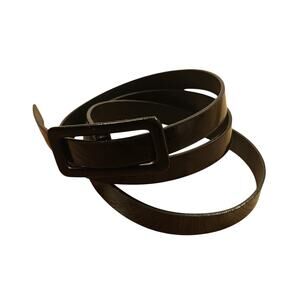 Thin Black Faux Patent Leather Slide belt-Women's